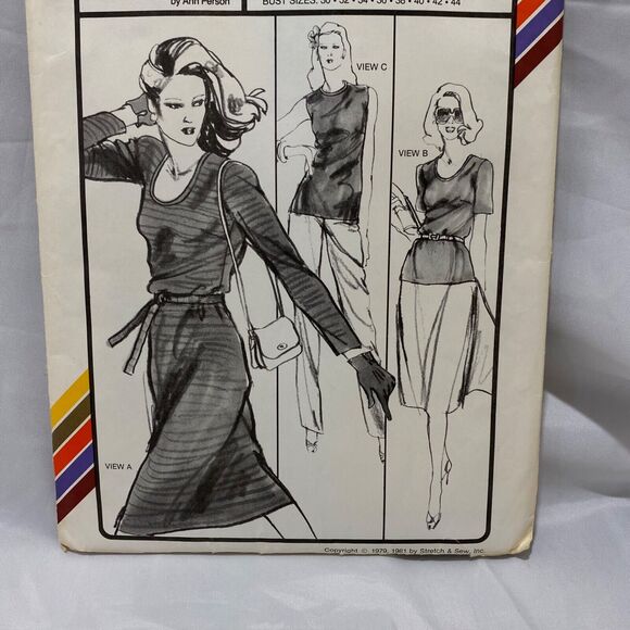 1981 Stretch and Sew Basic Dress and Blouse Design Patterns By Ann Person - Picture 4 of 11